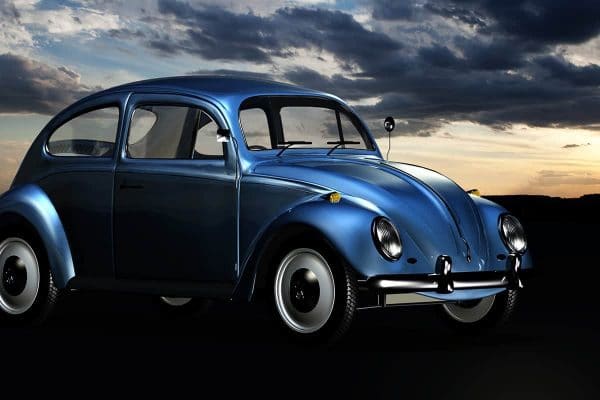 Custom Blue VW at sunset