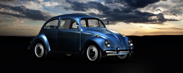 Custom Blue VW at sunset
